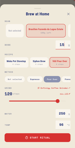 Pour over recipe setup in Tamped