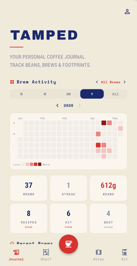 Tamped coffee journal home screen