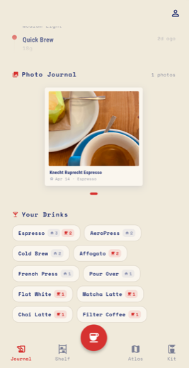 Coffee journal history and brew statistics