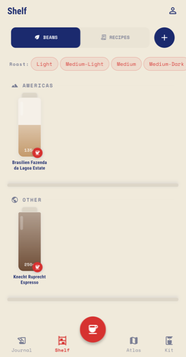 Coffee bean shelf and inventory